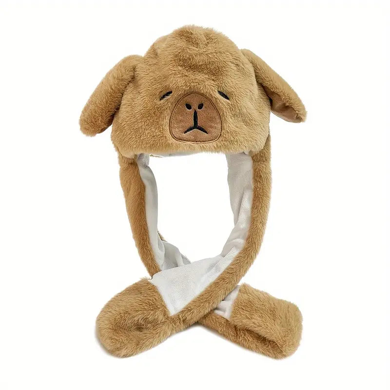 Cute Cartoon Capybara Plush Hat with Moving Ears