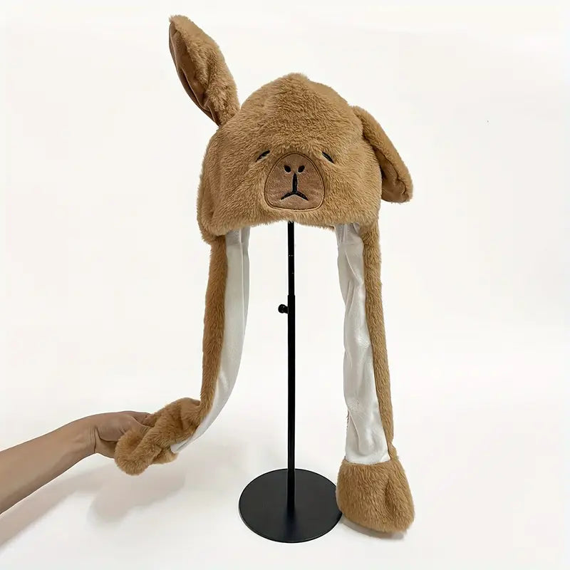 Cute Cartoon Capybara Plush Hat with Moving Ears