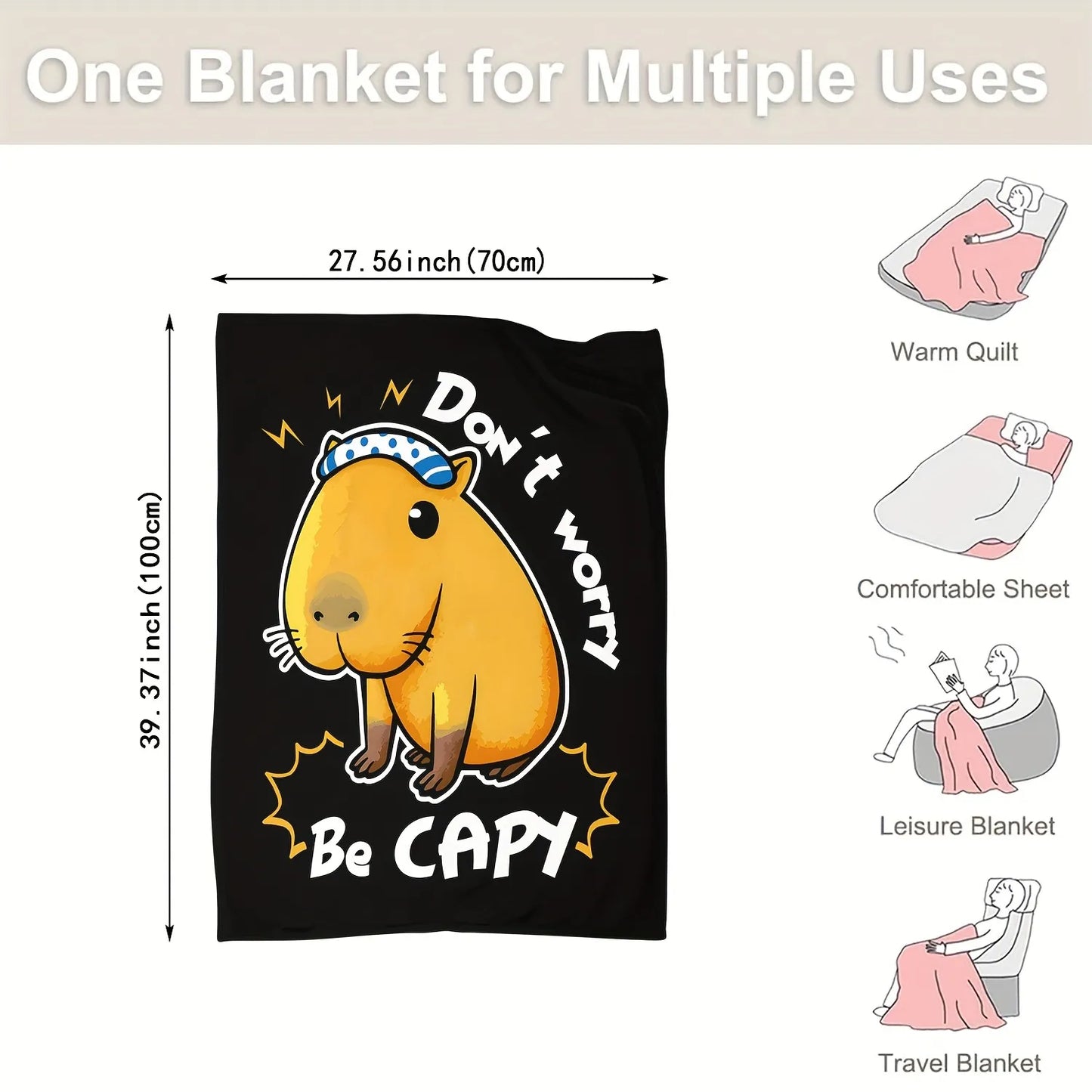 Cute Capybara Printed Soft Flannel Blanket