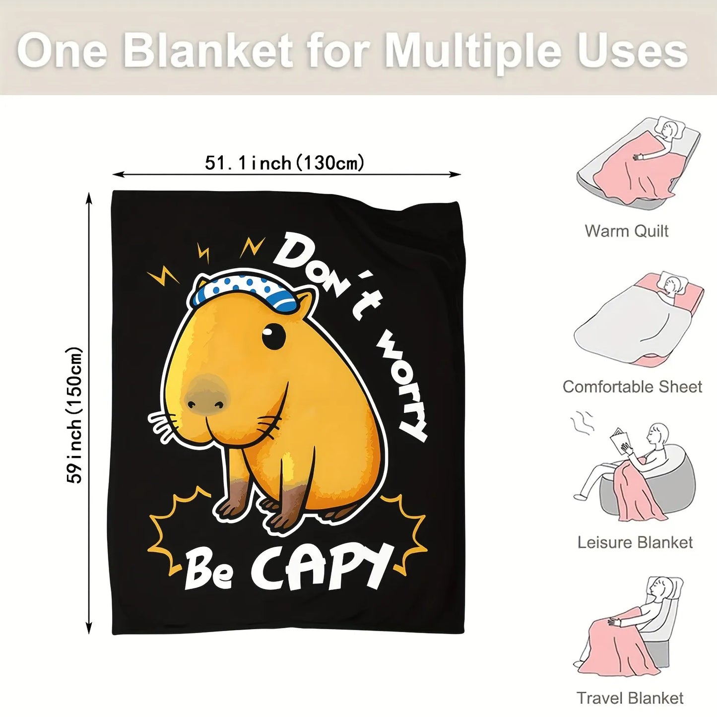 Cute Capybara Printed Soft Flannel Blanket