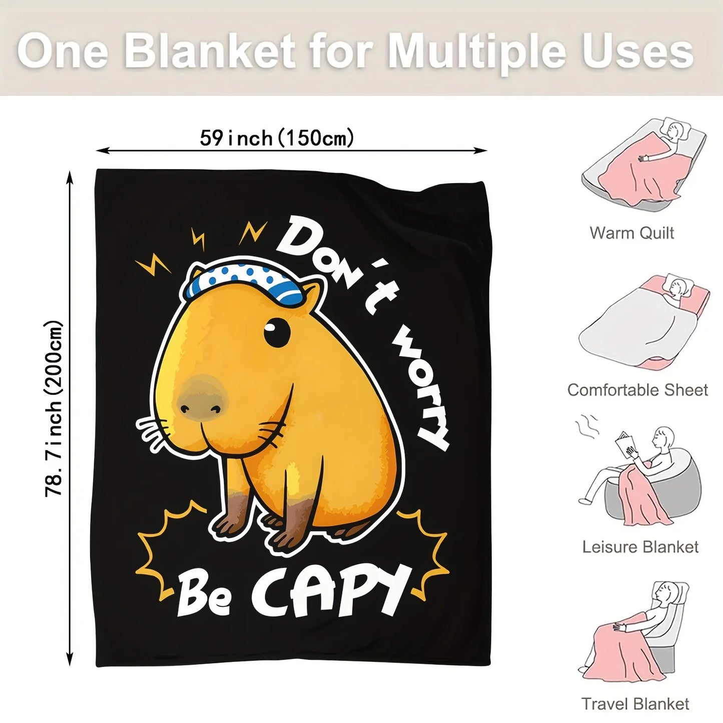 Cute Capybara Printed Soft Flannel Blanket