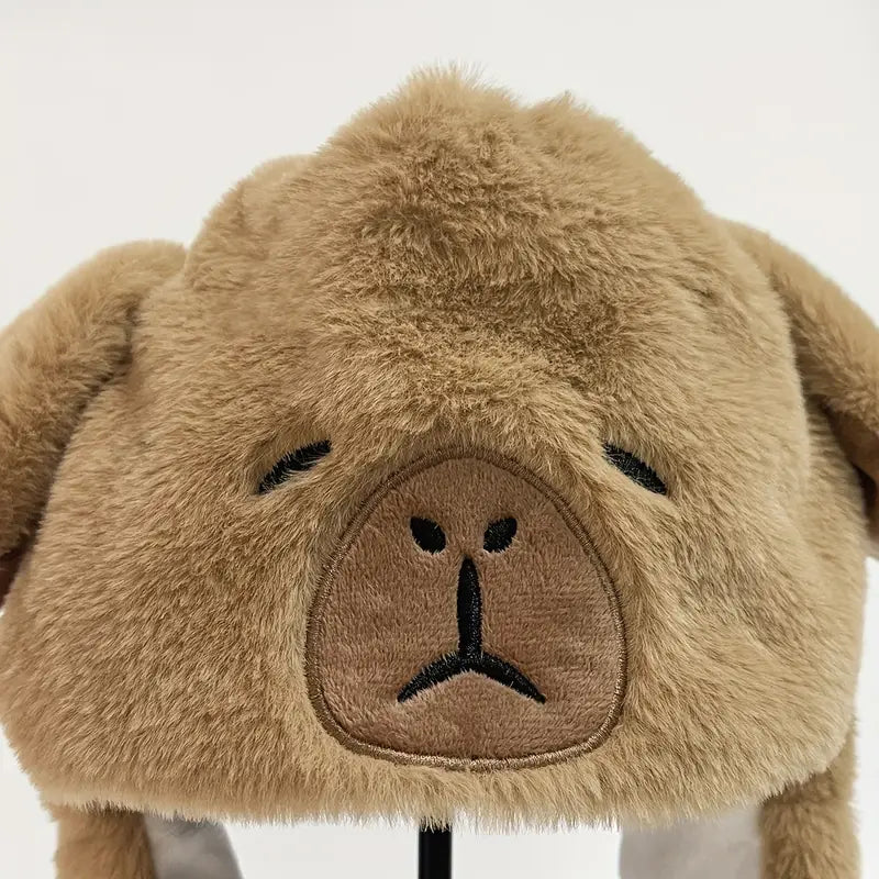 Cute Cartoon Capybara Plush Hat with Moving Ears