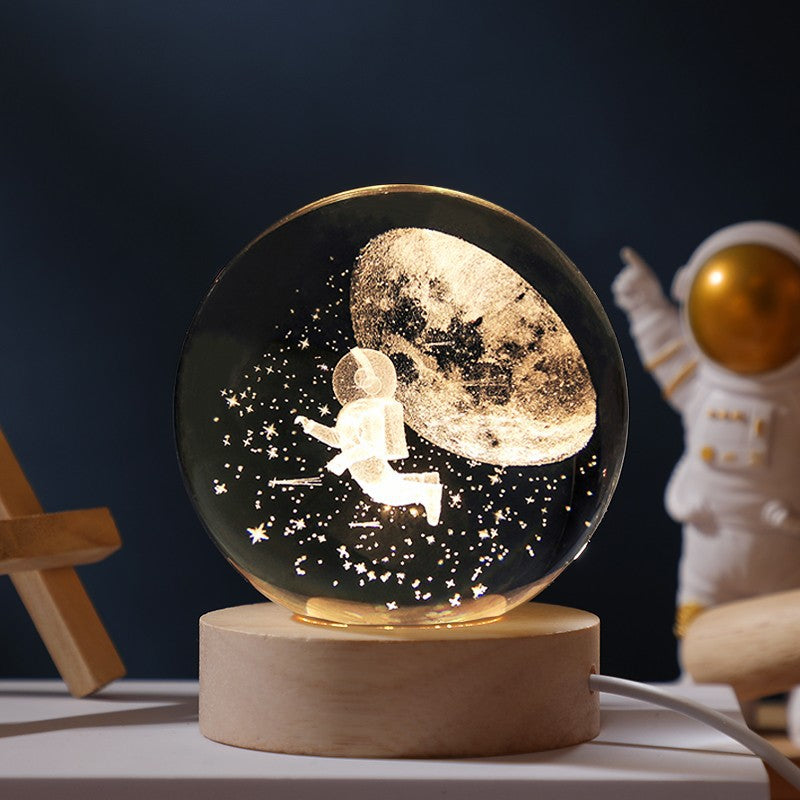 3D Crystal Ball Night Light With LED & Wooden Base