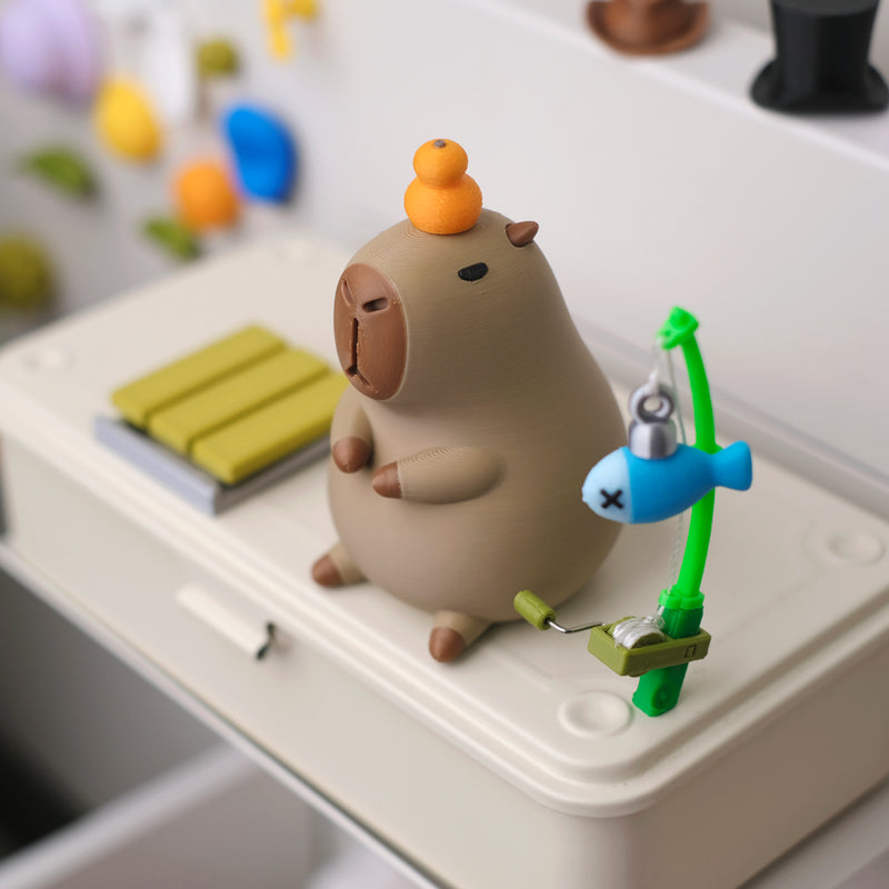 3D Printed Capybara Fishing Figurine