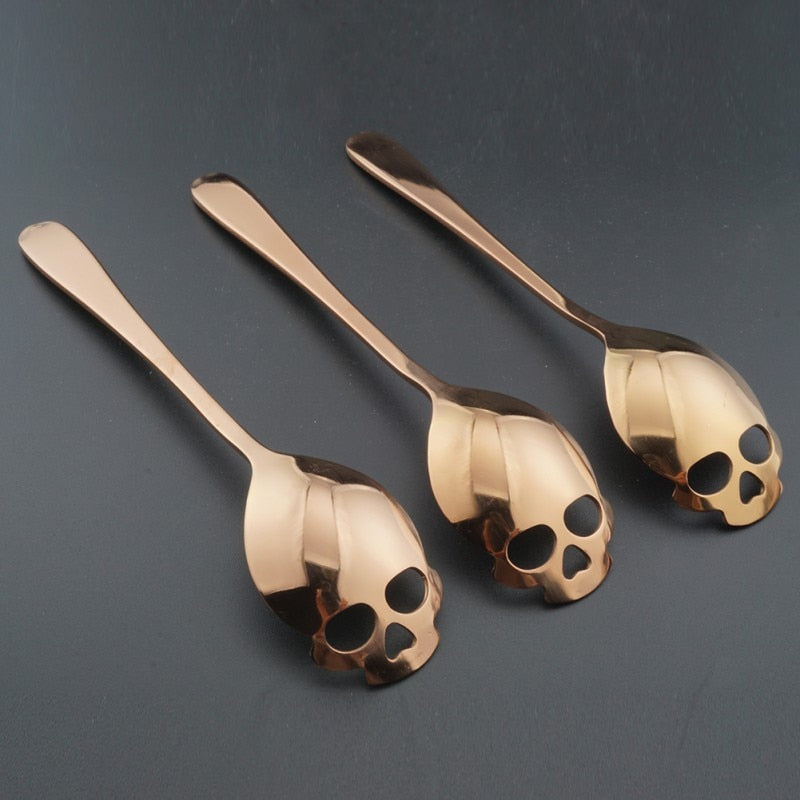 Cuchara de acero inoxidable con forma de calavera