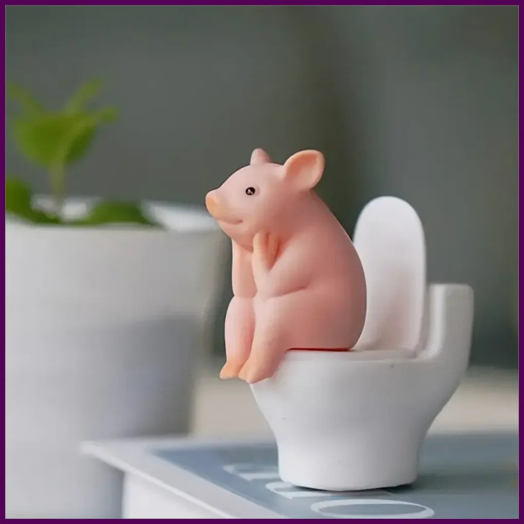 Adorable Pink Pig Toilet Figurine