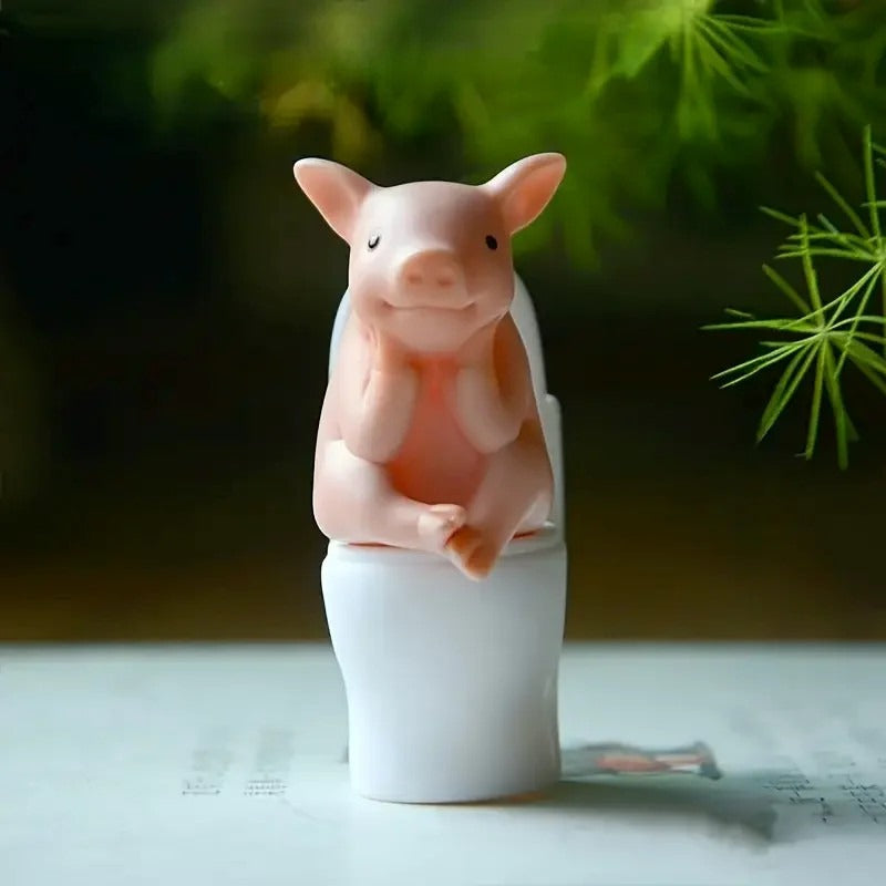Adorable Pink Pig Toilet Figurine