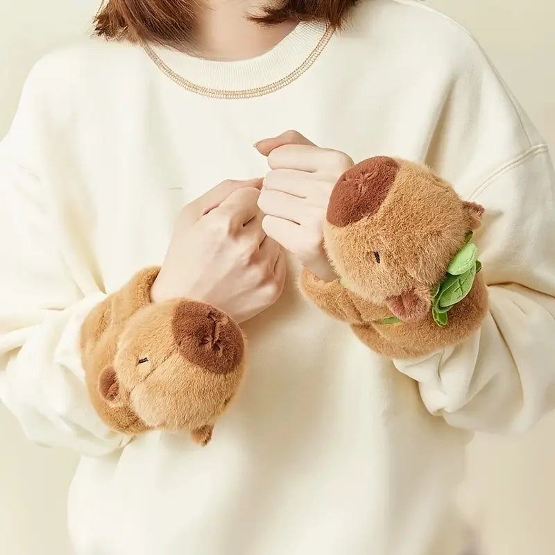 Capybara and Turtle Plush Wristband Set