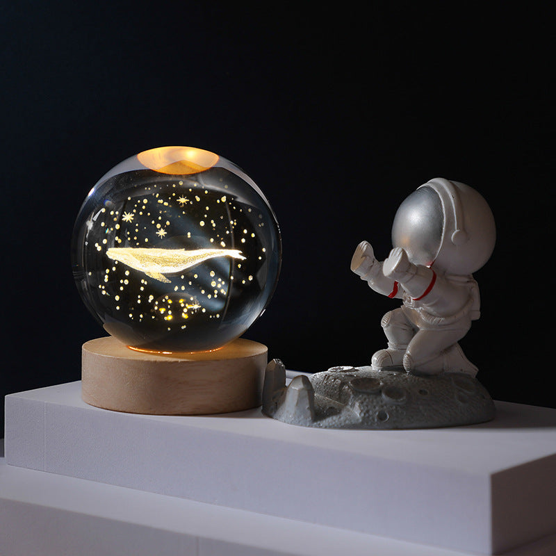 3D Crystal Ball Night Light With LED & Wooden Base