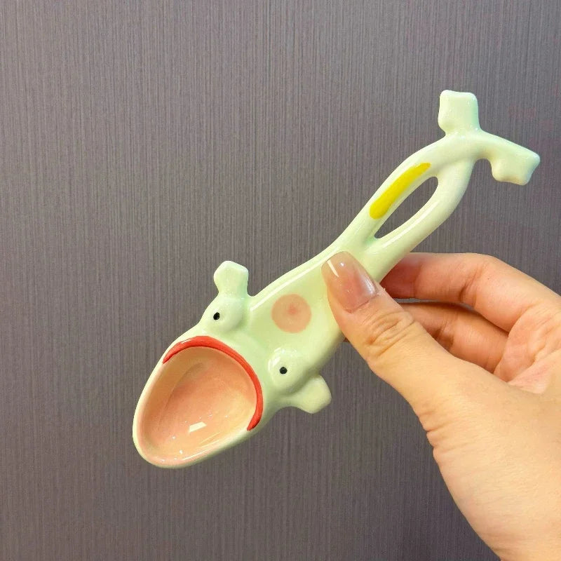 Funny Frog Long Handle Ceramic Spoon