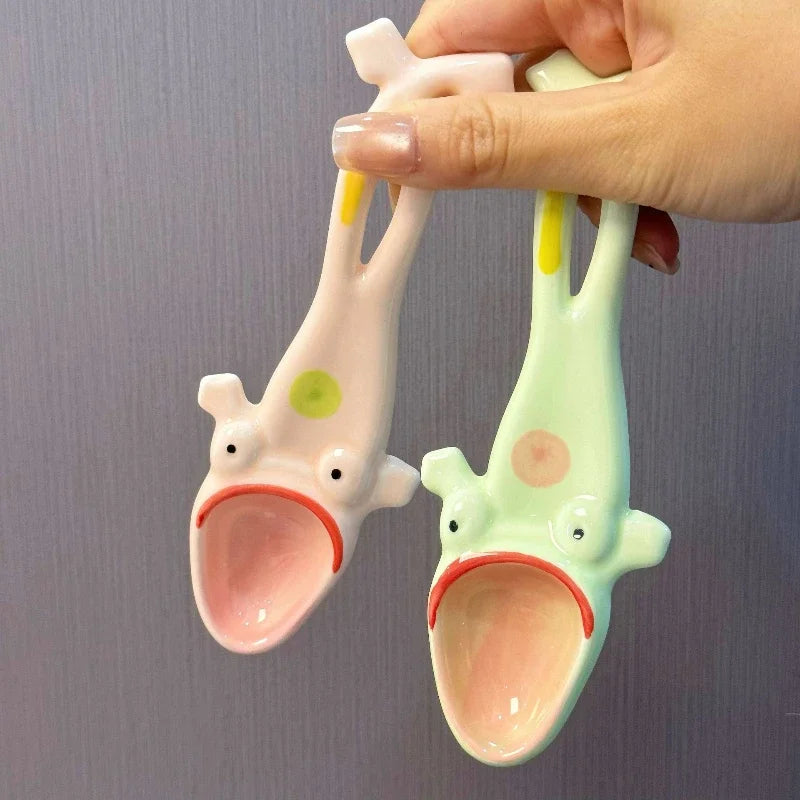 Funny Frog Long Handle Ceramic Spoon