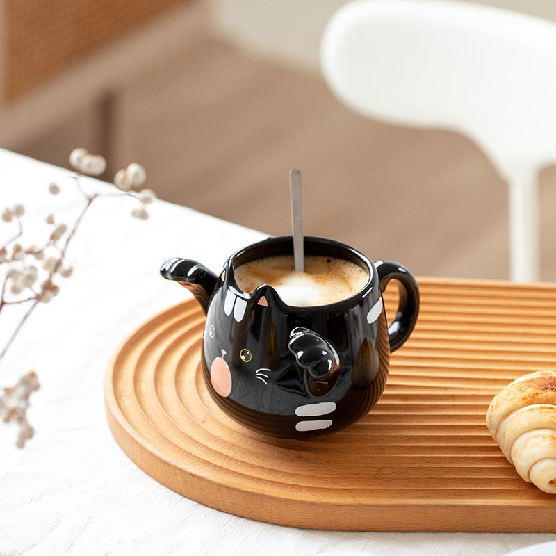 Cute Cartoon Cat Mugs With Spoons