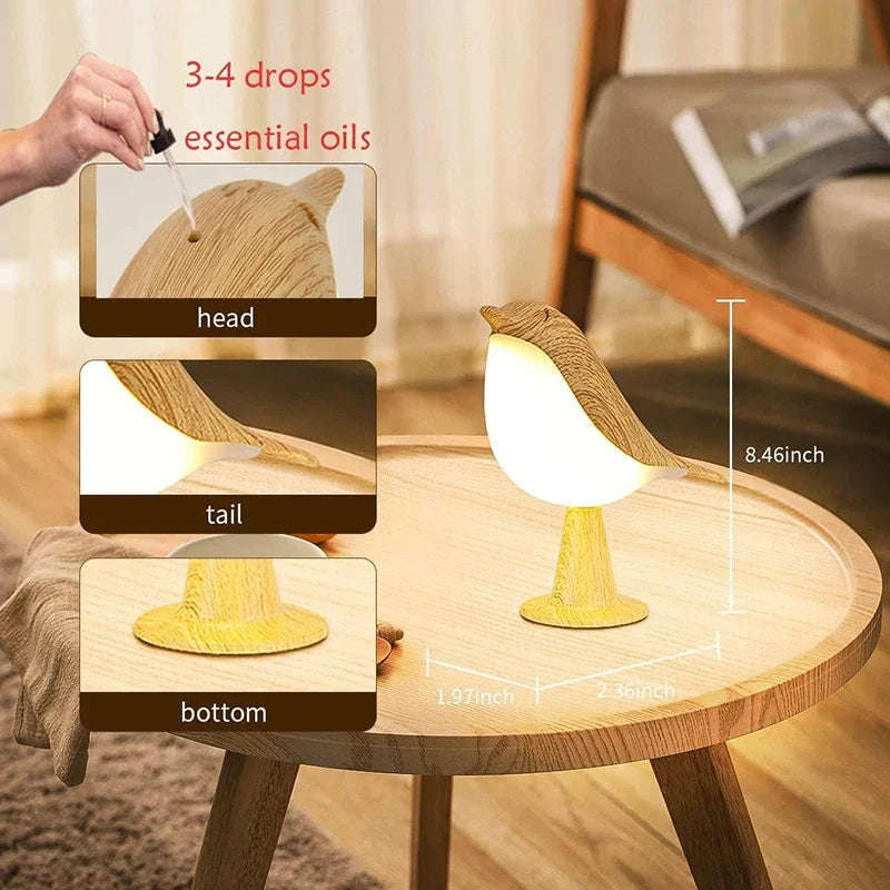 Wooden Bird LED Touch-Switch Night Lamp