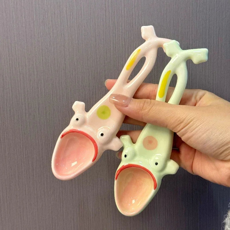 Funny Frog Long Handle Ceramic Spoon