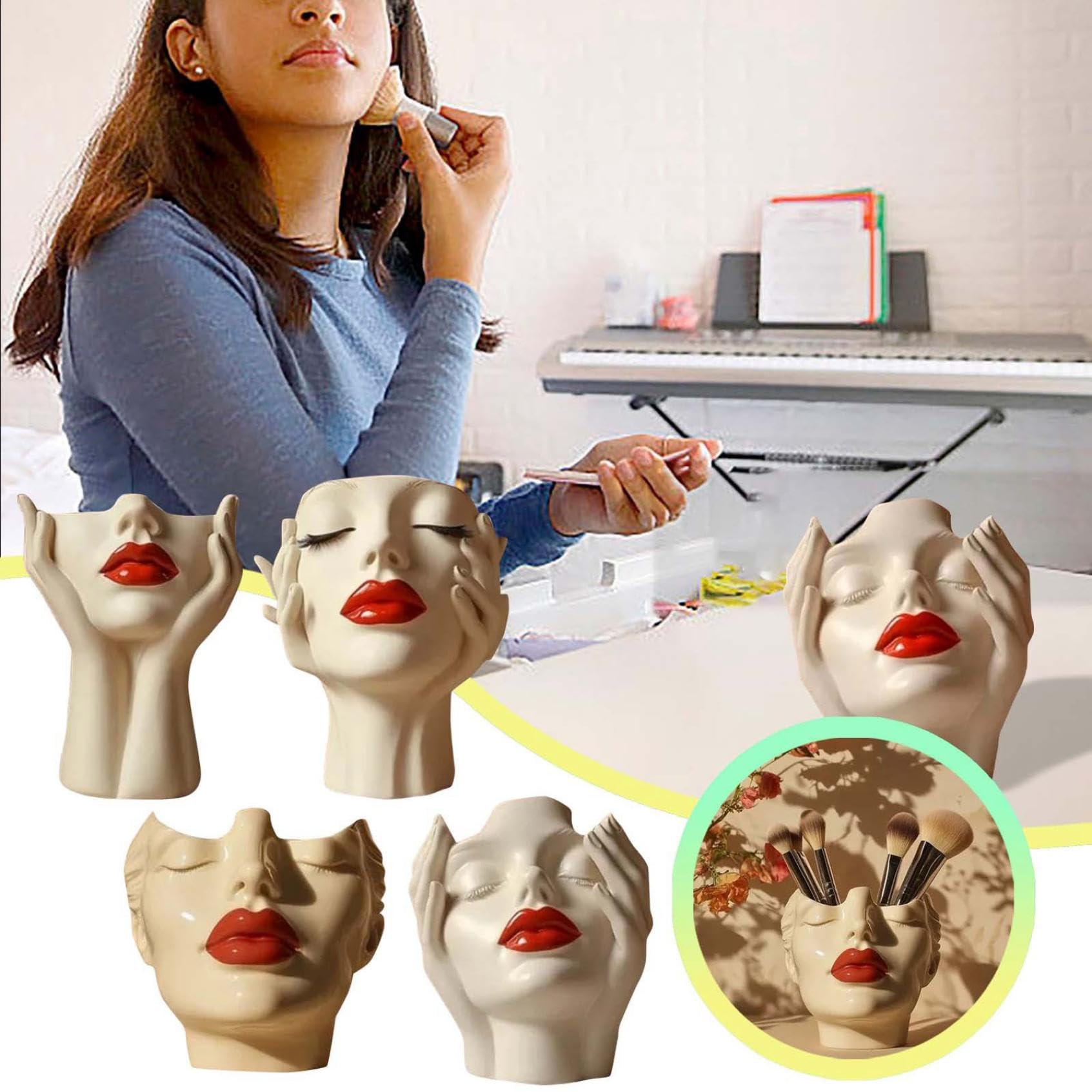 Women's Head Shape Boho Feminist Decoration Makeup Brush Holder