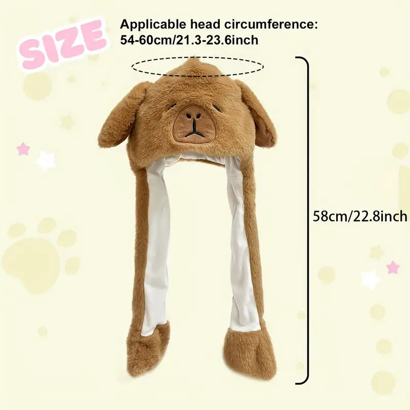 Cute Cartoon Capybara Plush Hat with Moving Ears