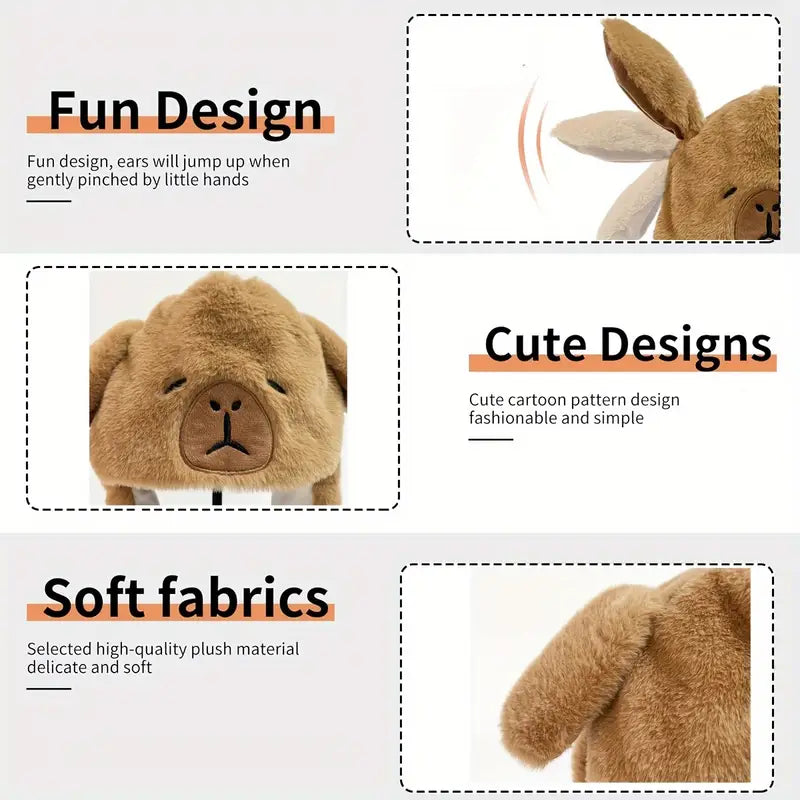 Cute Cartoon Capybara Plush Hat with Moving Ears
