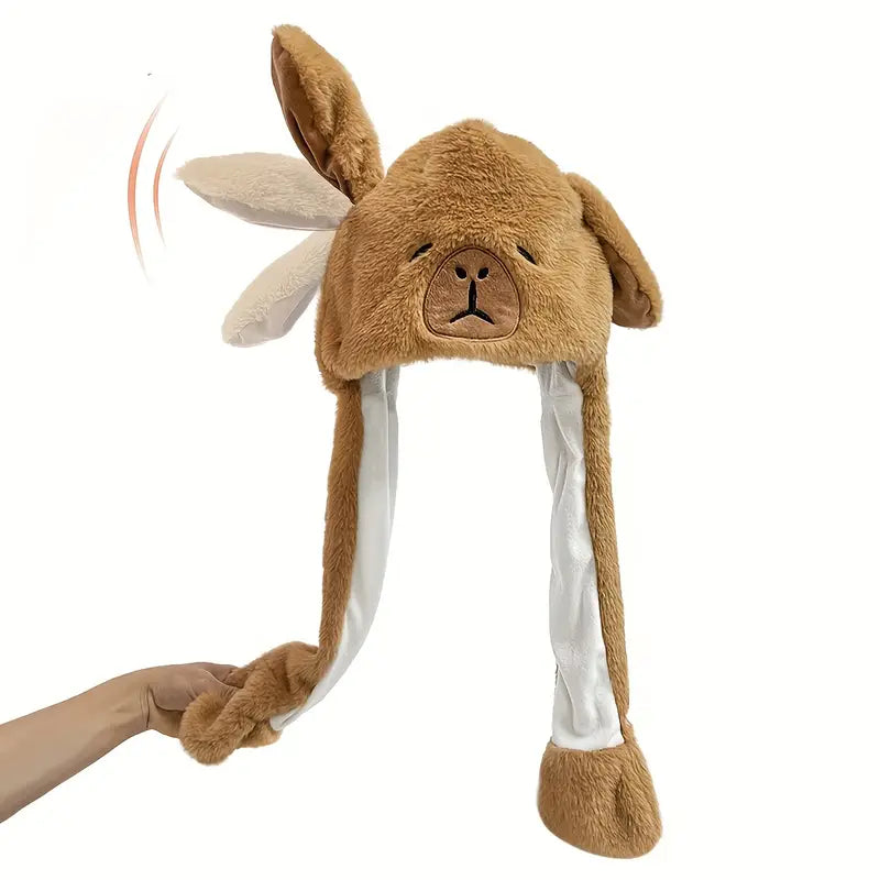 Cute Cartoon Capybara Plush Hat with Moving Ears