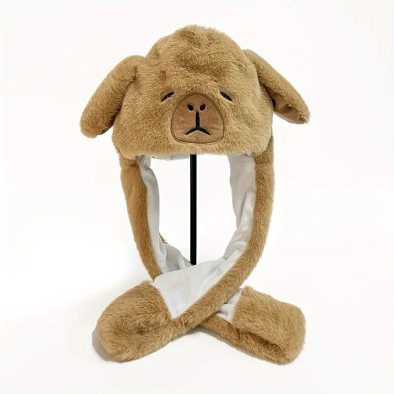 Cute Cartoon Capybara Plush Hat with Moving Ears