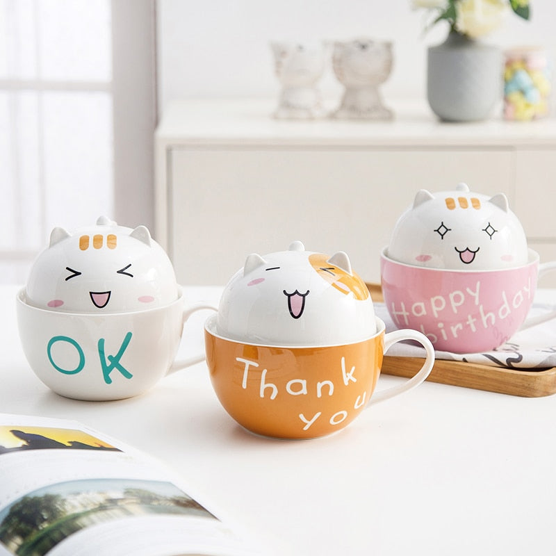 Cute Cat Ceramic Ramen Bowl